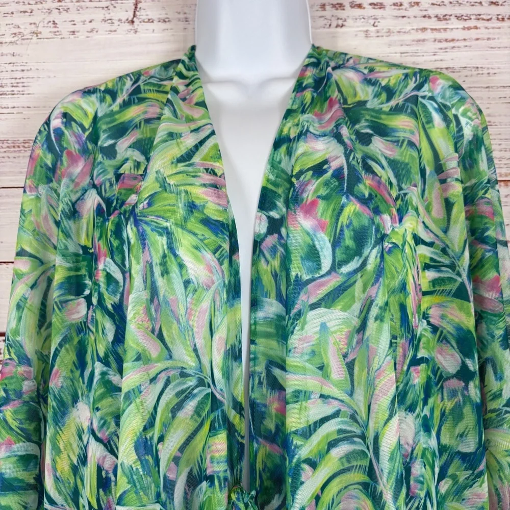 Kim Gravel Beach Green Floral Sheer Coverup